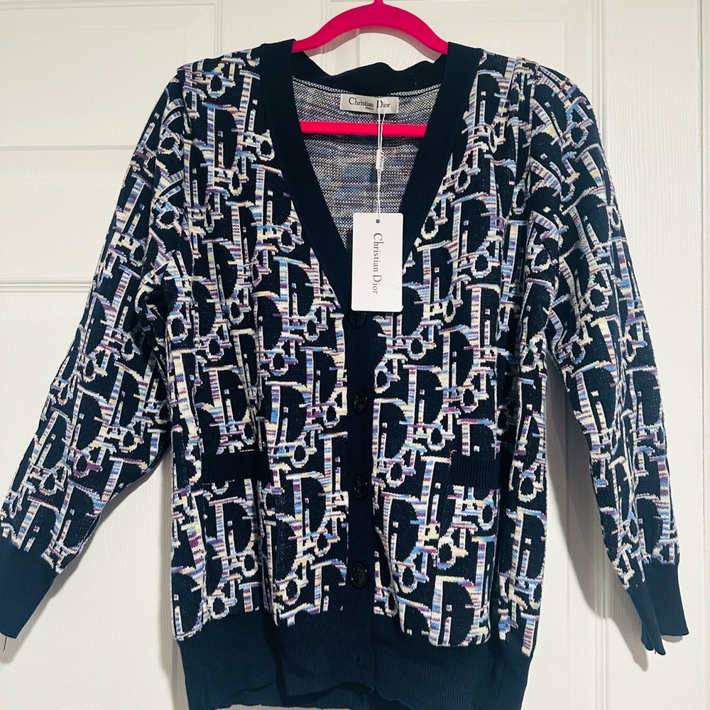 Christian Dior cardigan blue and White Patterned